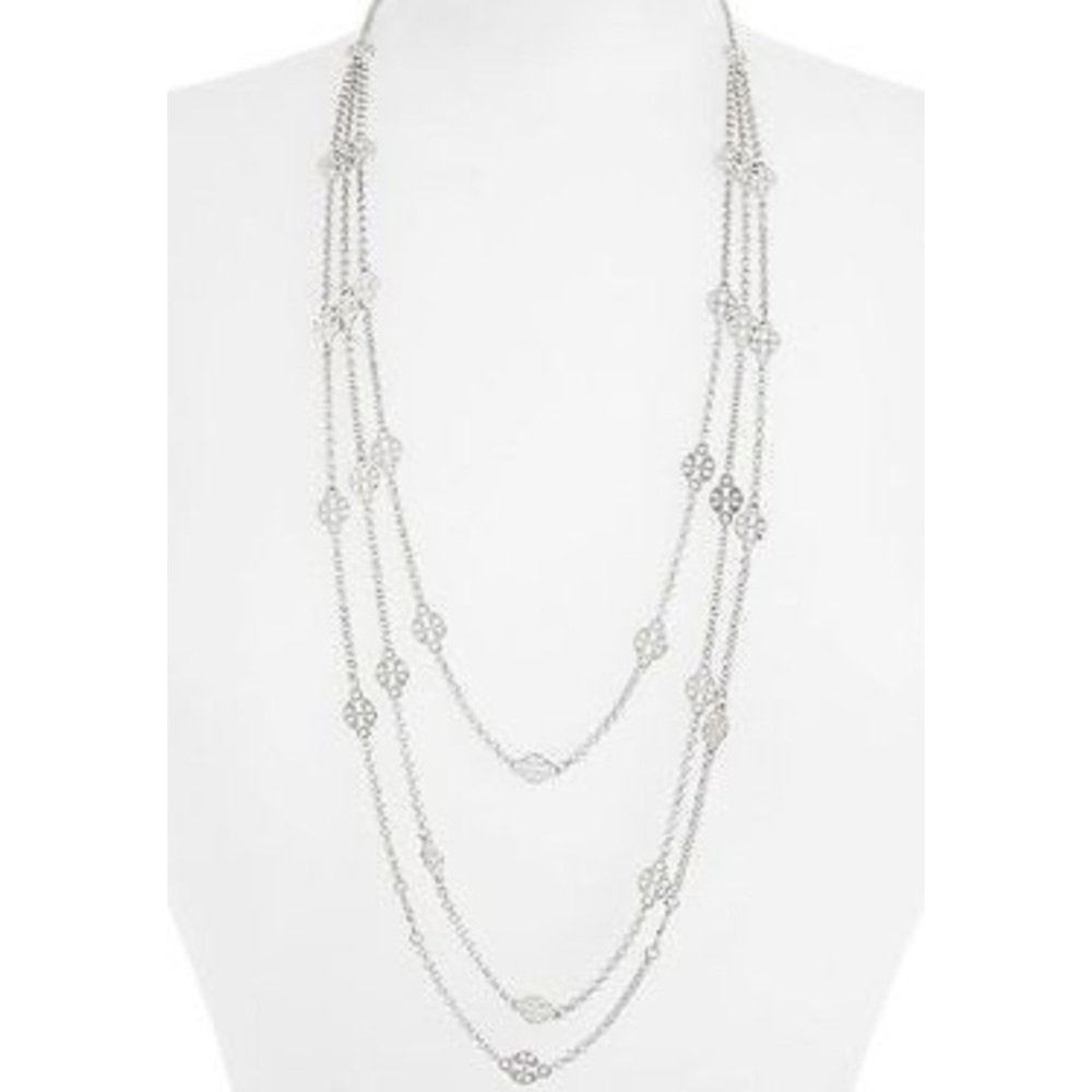 Tory Burch Multi Strand Logo Silver Necklace $125